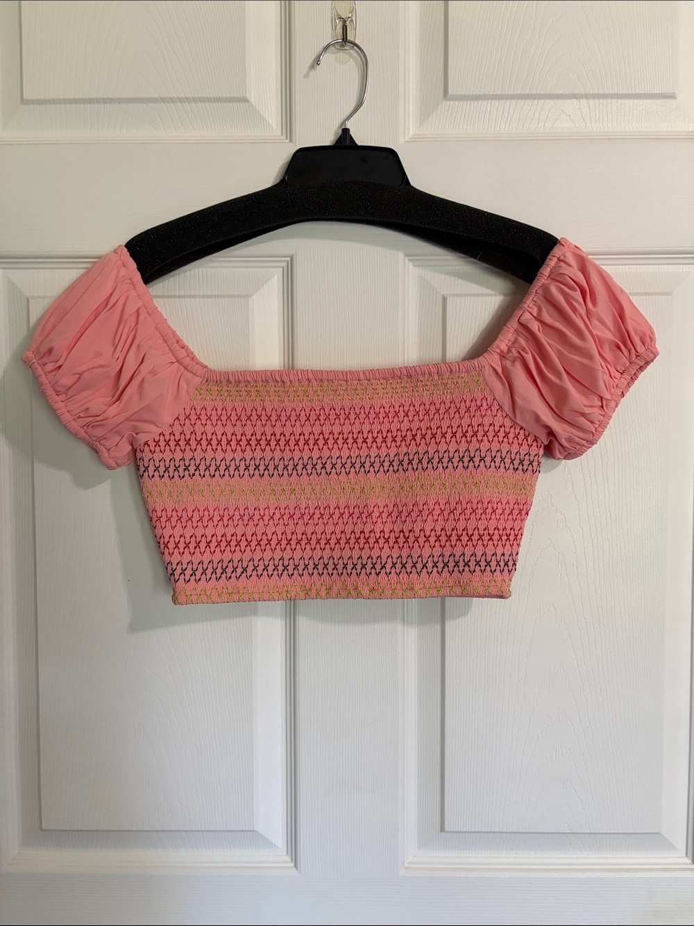 Lovers + Friends Pink Smocked Off-Shoulder Crop Top - Picture 5 of 9